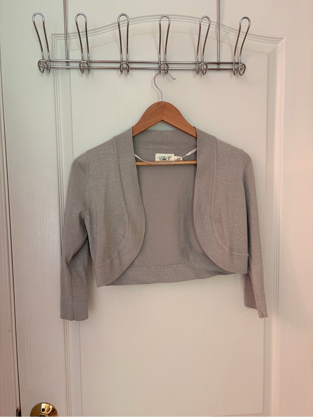Eliza J Silver Cropped Open-Front Bolero Cardigan